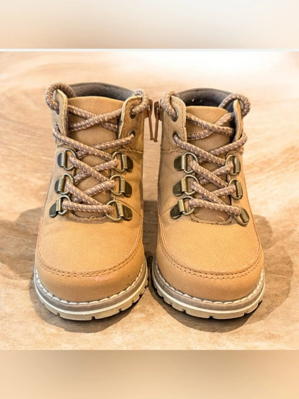 Children’s Place Youth Hiking Boots Tan Brown Zip & Lace Up Size 7
